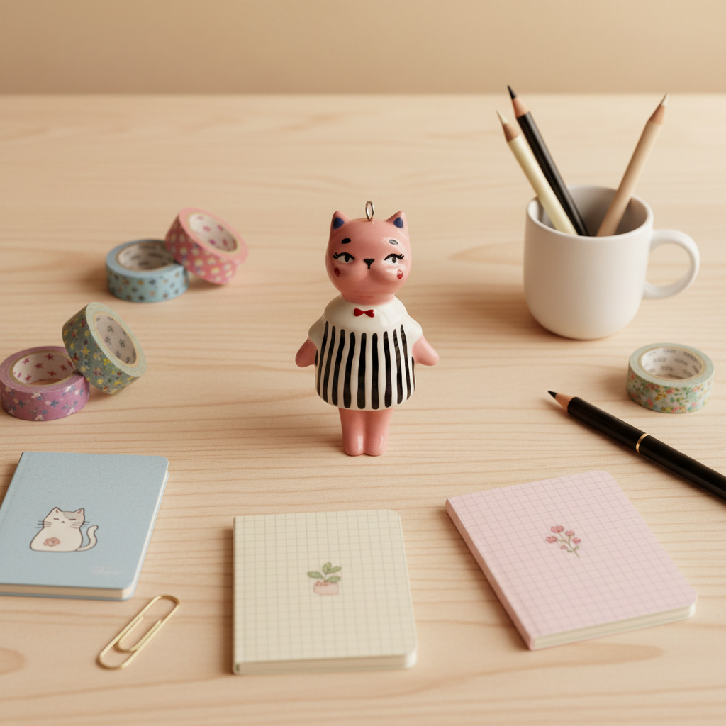 Pink Stripe Cat - Stationery