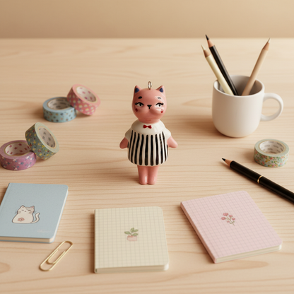Pink Stripe Cat - Stationery