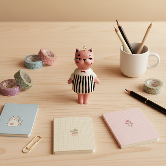 Pink Stripe Cat - Stationery