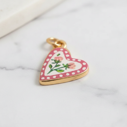 Polka dot heart rose charm - marble close-up