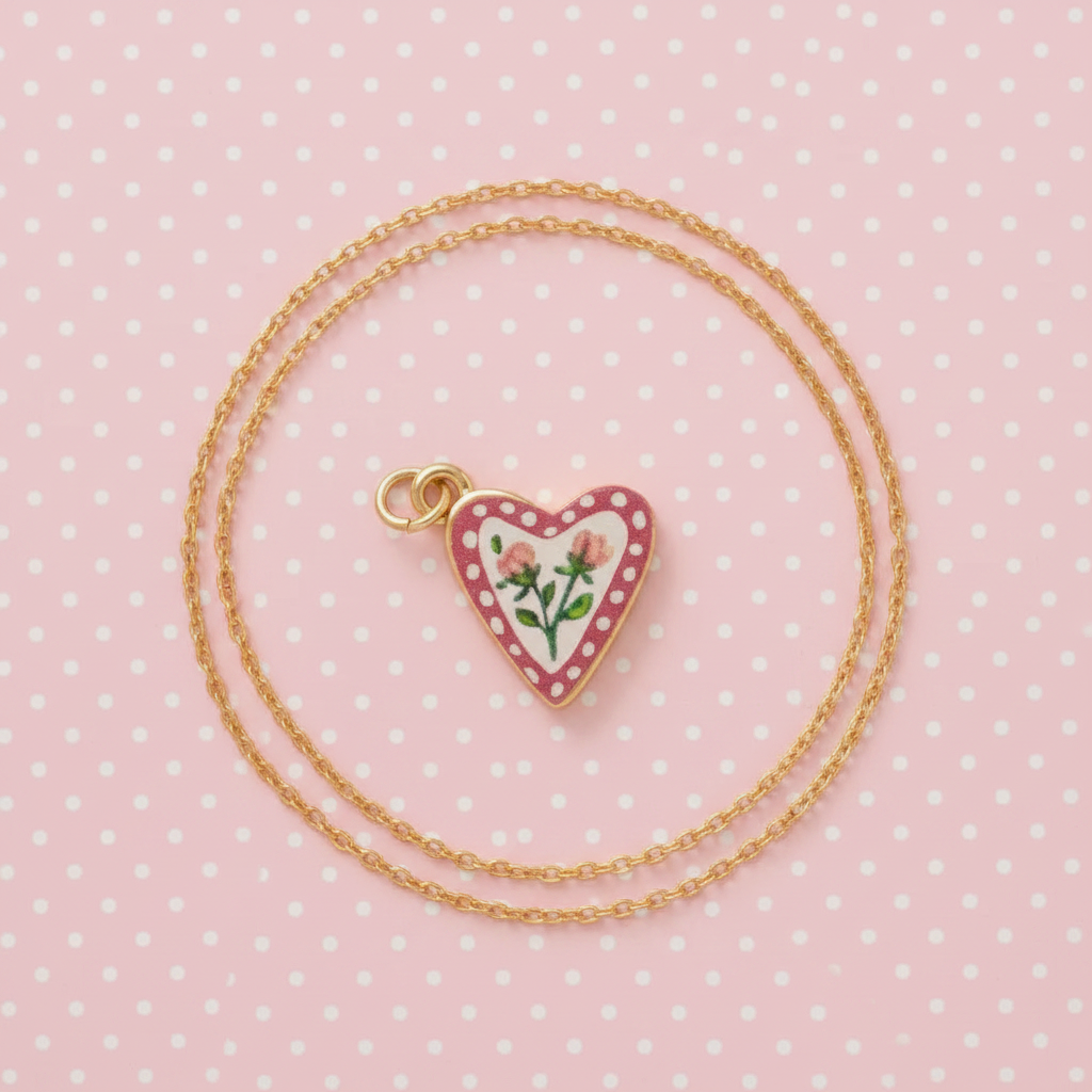 Polka dot heart rose charm - pink polka dot background