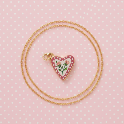 Polka dot heart rose charm - pink polka dot background