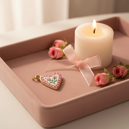 Polka dot heart rose charm - velvet tray candle