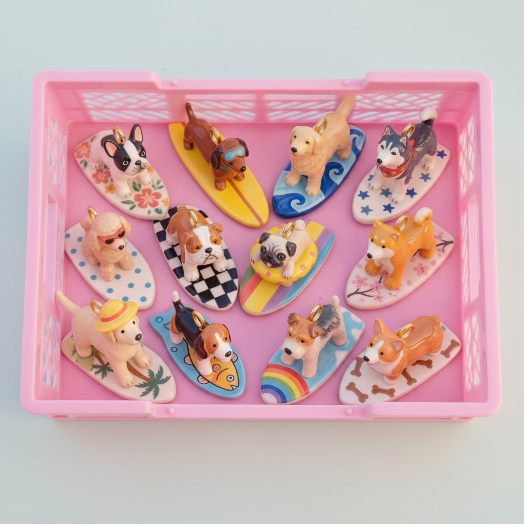 Pug Charm - Pink Crate Display
