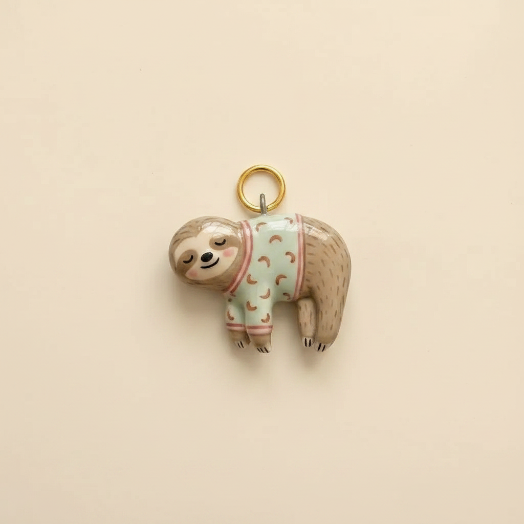 Pyjama Sloth Charm - Beige Background