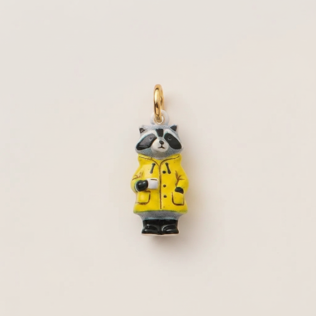 Raccoon Charm 1 - Beige Background