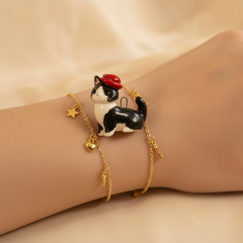 Red Beret Tuxedo Cat - Bracelet