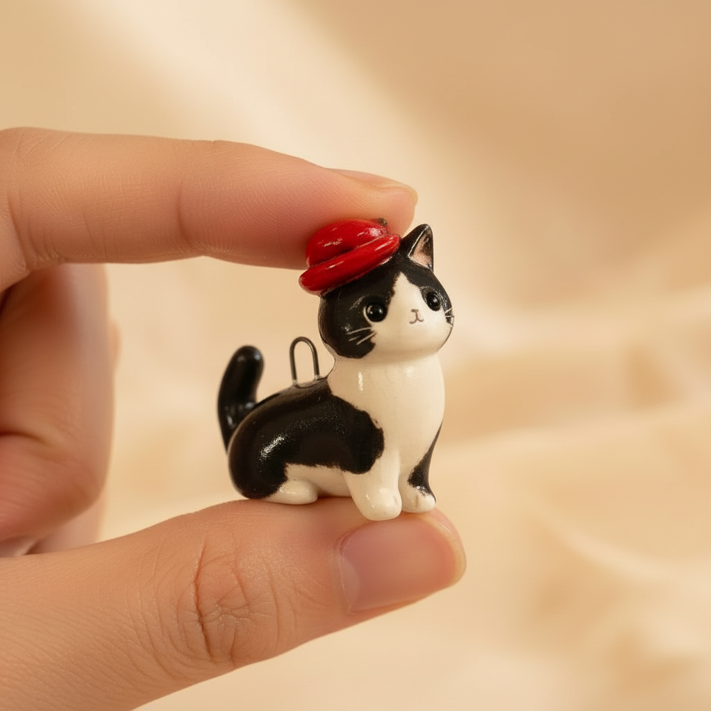 Red Beret Tuxedo Cat - Hand