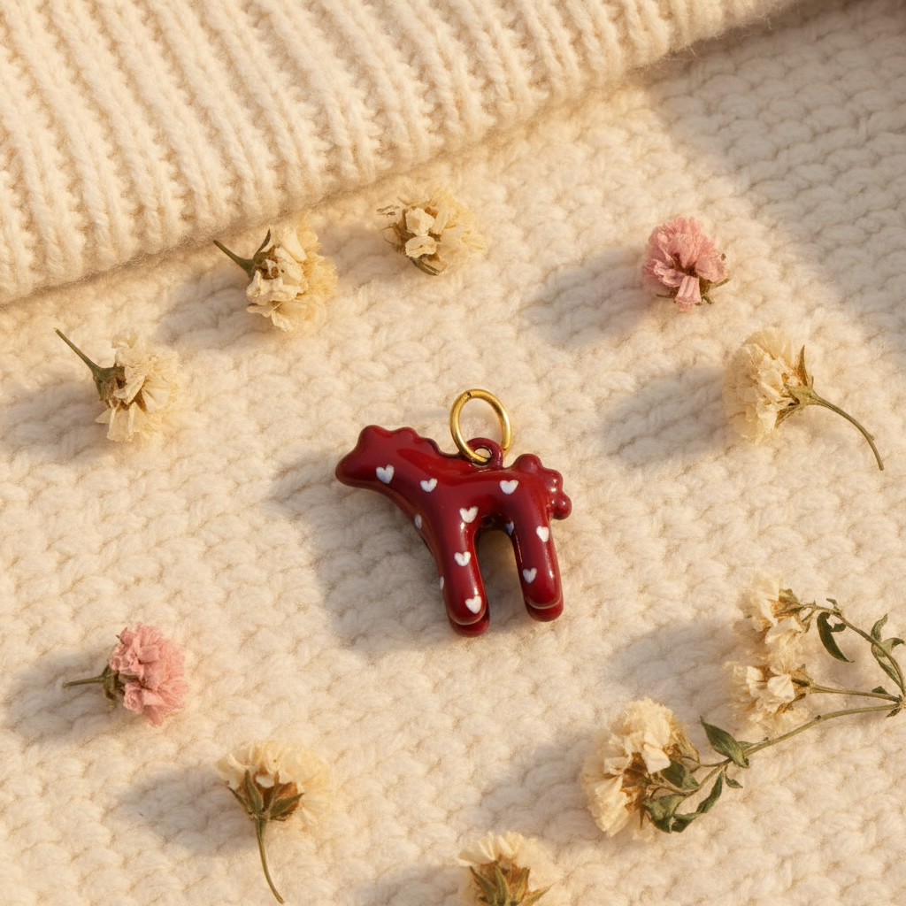 Red Horse Charm - Cream Knit Romantic