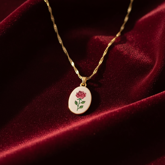 Red rose oval charm - burgundy velvet background