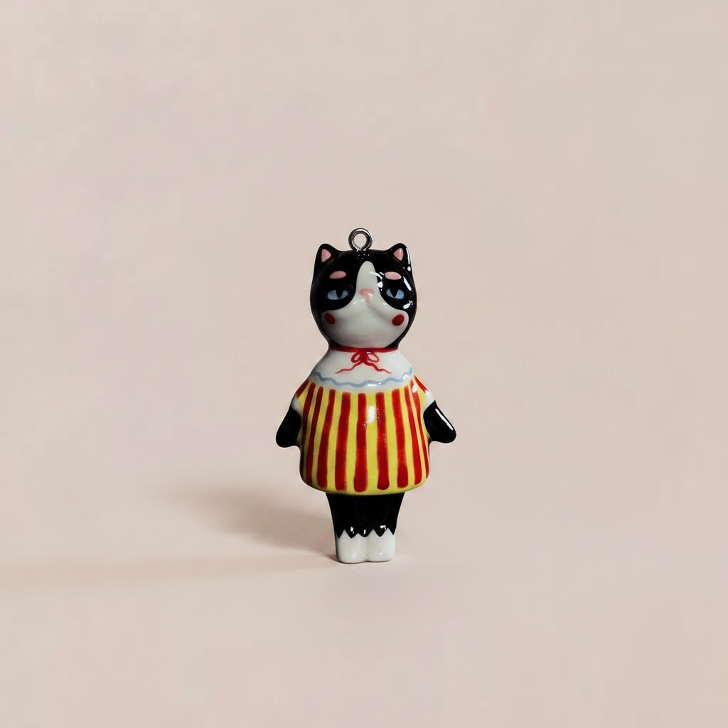 Red Stripe Cat - Beige Background