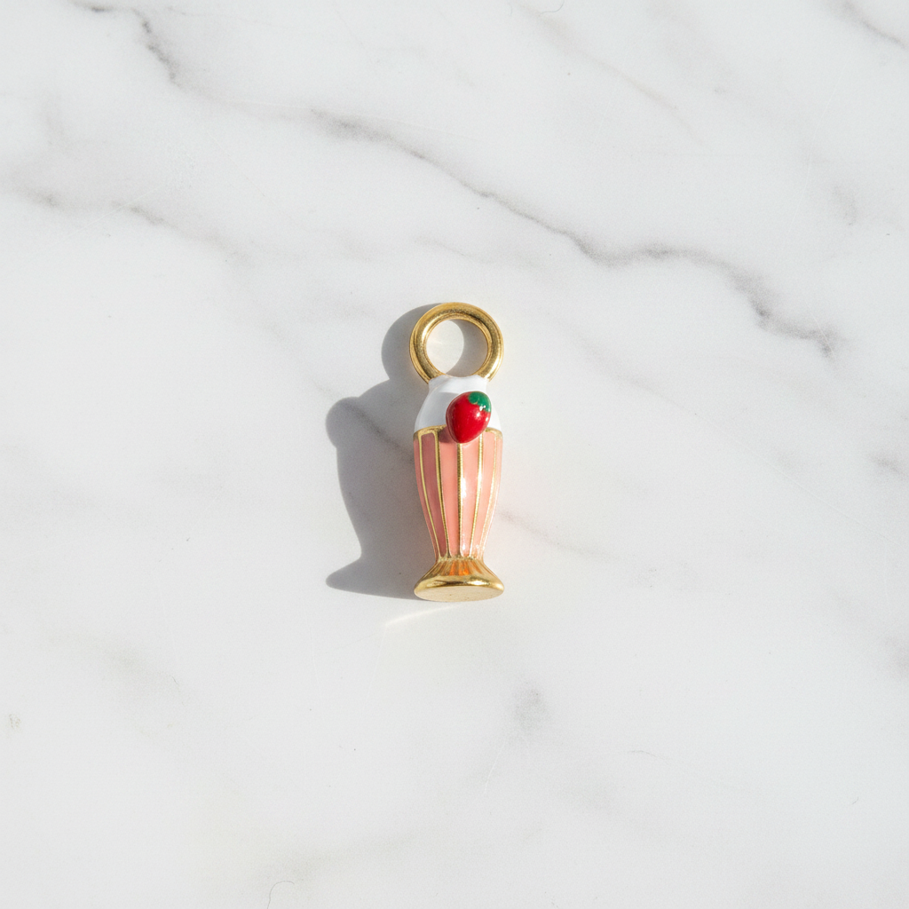 Strawberry Milkshake Charm - Marble Flat Lay
