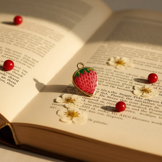 Strawberry shaped charm - vintage book