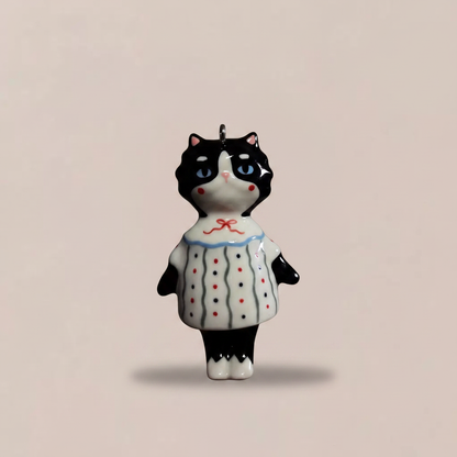 Tuxedo Polka Dot Cat - Beige Background