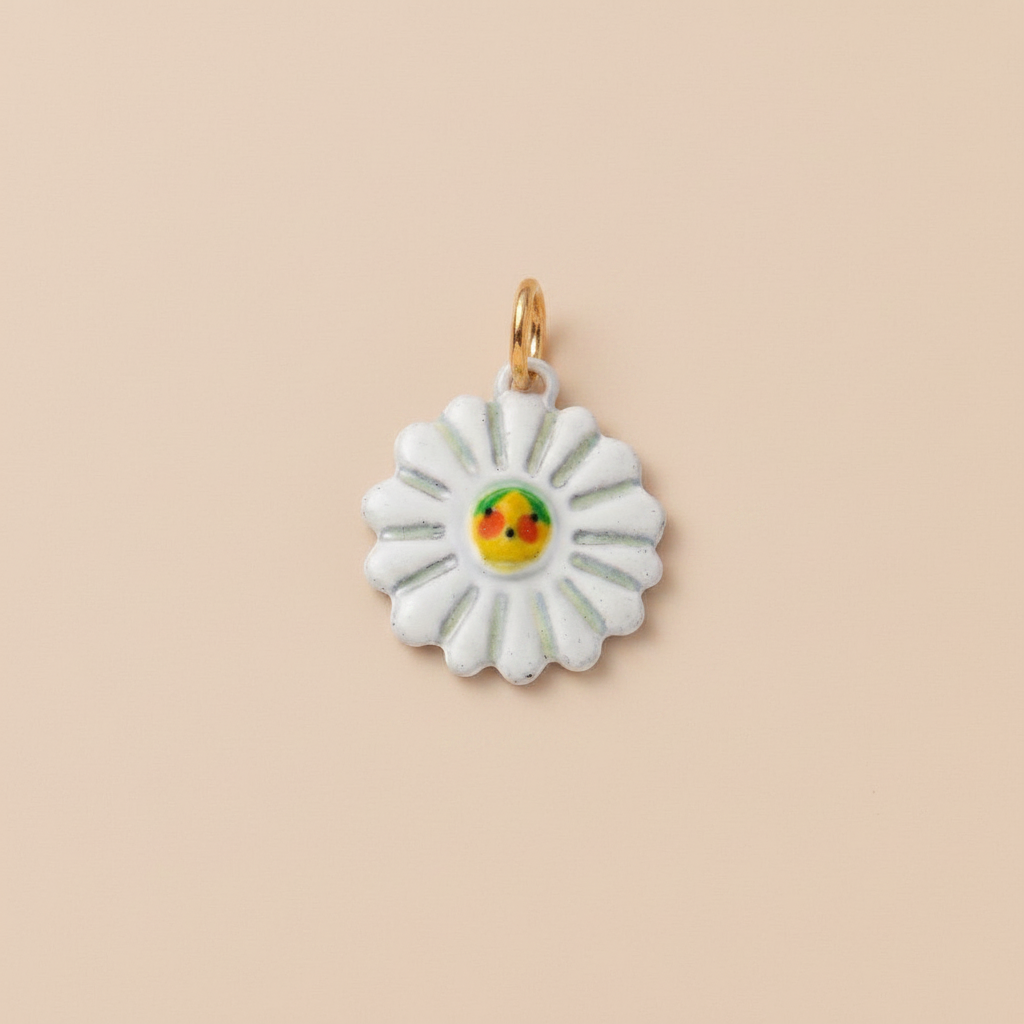 White Daisy Charm 1 - Beige Background