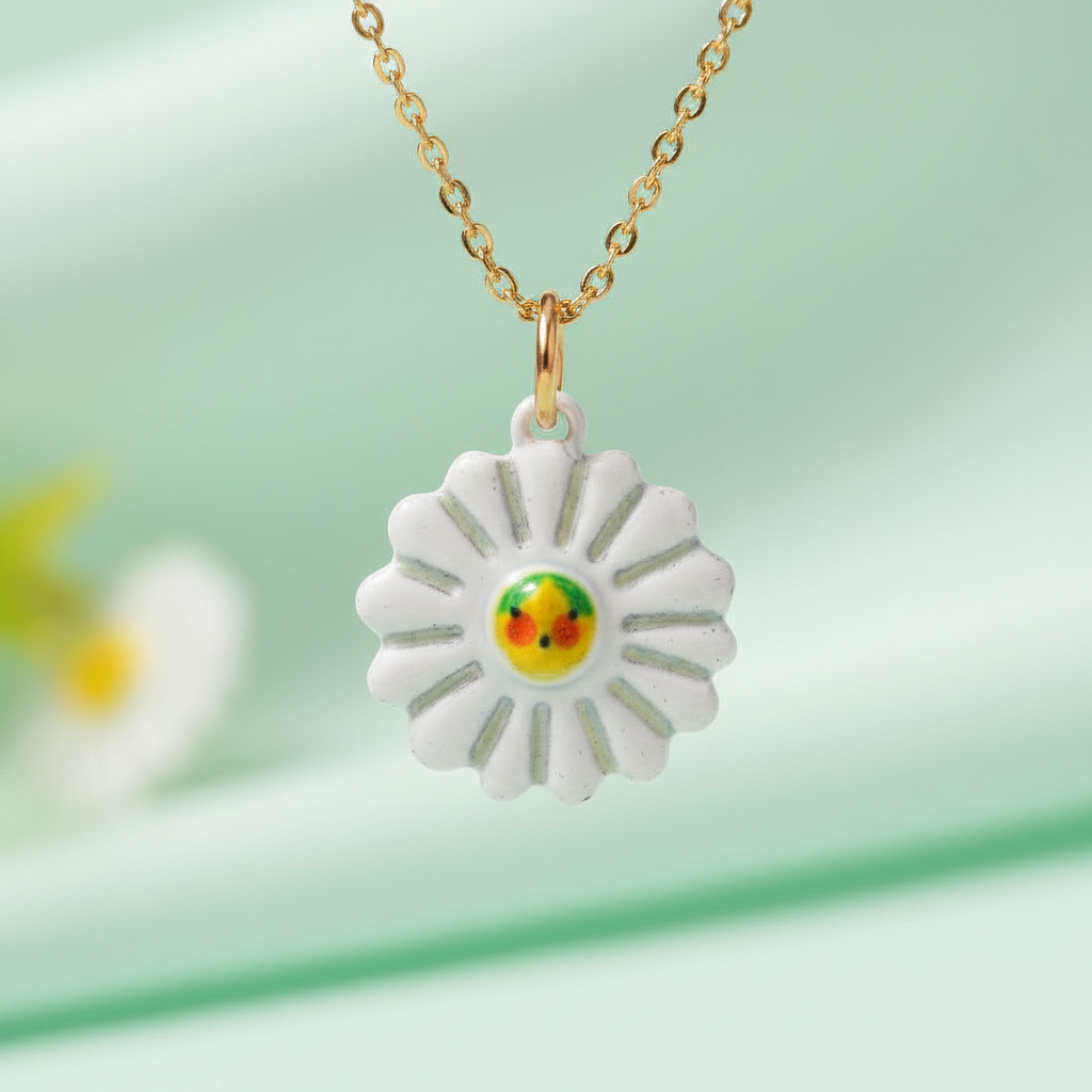 White Daisy Charm 3 - Gold Chain Mint