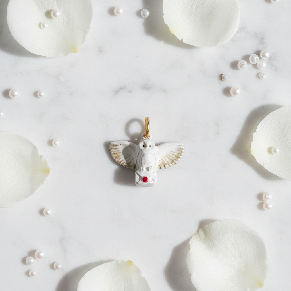 White Dove Charm - Marble Rose Flatlay