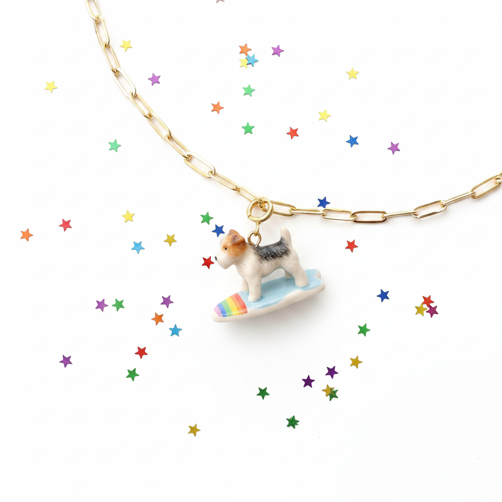 Wire Fox Terrier Charm - Rainbow Confetti Flatlay